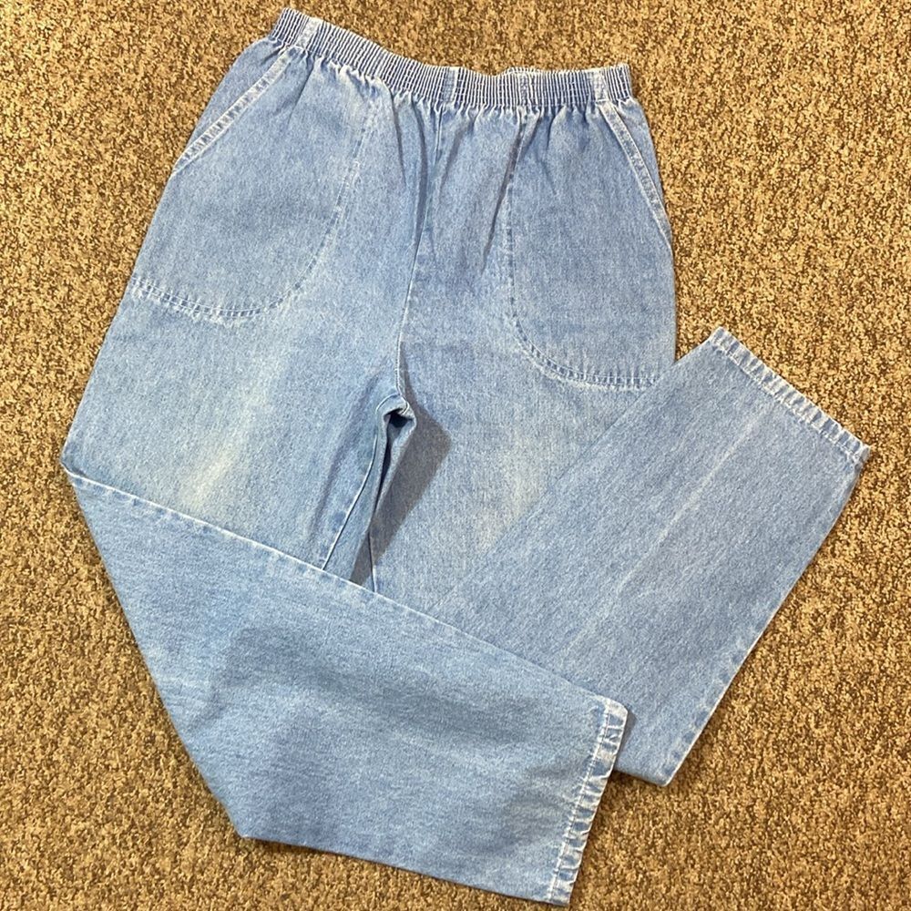 Light Blue Elastic Waist Denim Pants